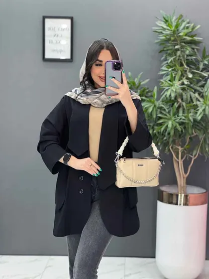 مانتو یقه کراواتی جیب پاگن دار