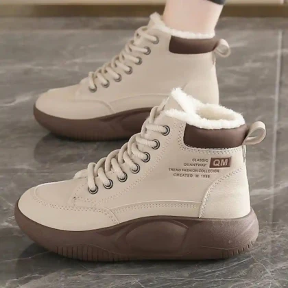 نیم بوت خزدار ضد آب کرم قهوه‌ای Waterproof Fur Lined Beige Brown Boots