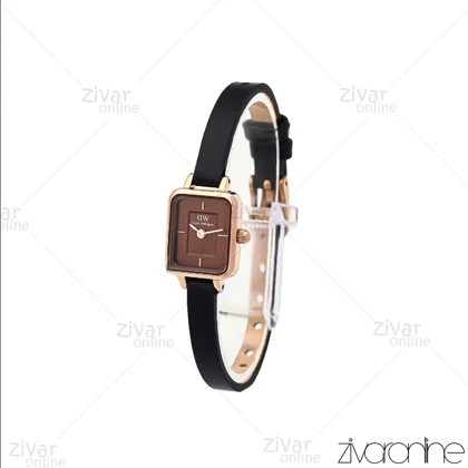 ساعت دنیل ولینگتون زنانه مستطیلی مینی رزگلد صفحه قهوه ای بند چرم 106252