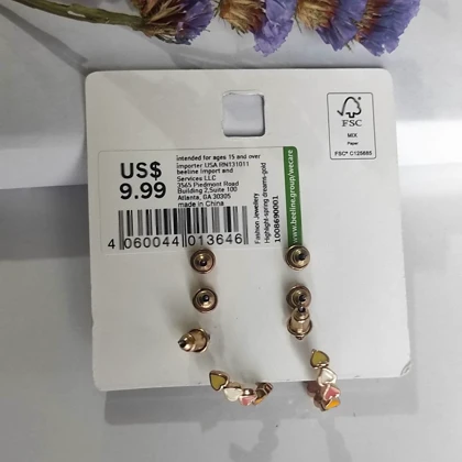 ست سه‌تایی گل گوش (گوشواره میخی) فانتزی طرح رنگین‌کمان و گل – آبکاری طلا