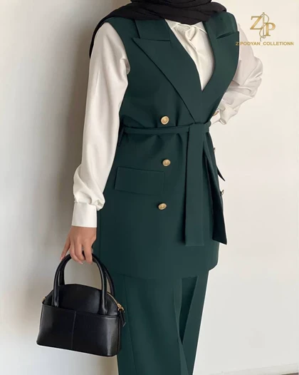 ست وست و شلوار زنانه کرپ مجلسی زمرد