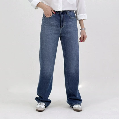 شلوار جین راسته لاین آبی متوسط
