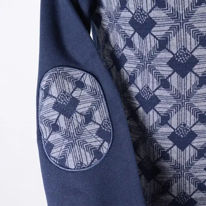 پلیور بافت یقه گرد طرح دار سرمه‌ای