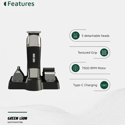 ست ماشین اصلاح شارژی 5 کاره گرین لاین GREEN LION مدل GL-TM40