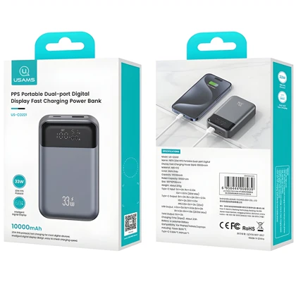 پاور بانک 10000 یوسامز US-CD221 PB74 توان 33 وات