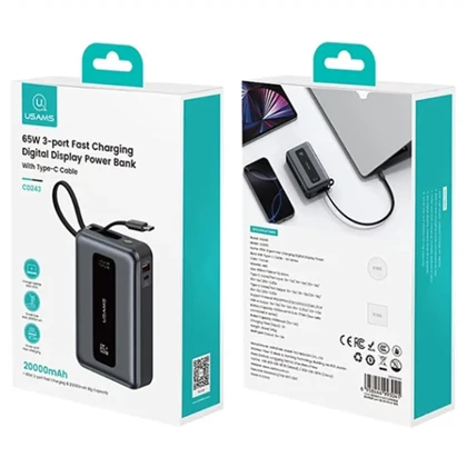 پاوربانک 20000 فست شارژ 65 وات Type-C و USB یوسامز CD243