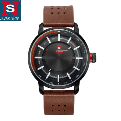 ساعت مچی مردانه اورجینال Never Stop با جعبه اورجینال و باطری اضافی بند قهوه ای1