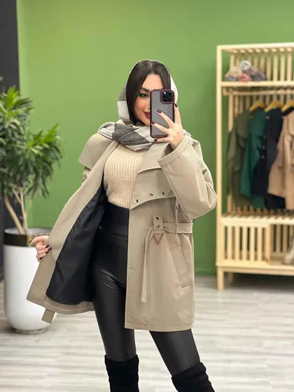 بارانی آستین و یقه پرچ دار