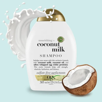 شامپو تقویت‌کننده و مرطوب‌کننده او جی ایکس, مدل Coconut Milk مناسب موهای خشک و آسیب دیده حجم 385ml