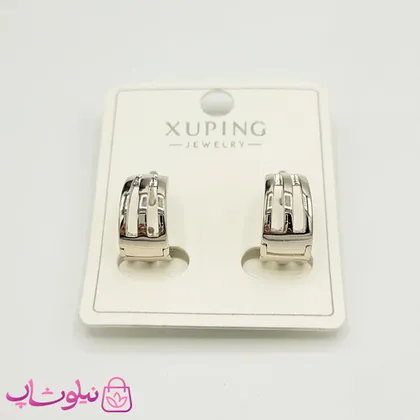 گوشواره حلقه‌ای پهن ژوپینگ طرحدار سیلور