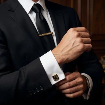 ست دکمه سردست و سنجاق کراوات طرح فلورال برند Massimo Dutti