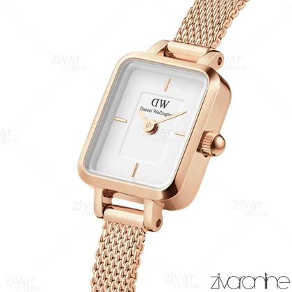 ساعت دنیل ولینگتون زنانه حصیری مستطیلی رزگلد صفحه سفید 105514