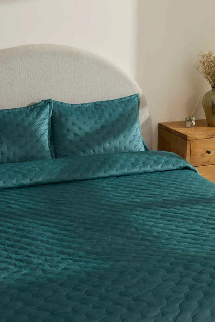 روتختی دو نفره Karaca Home مدل Granel مخمل - آبی نفتی