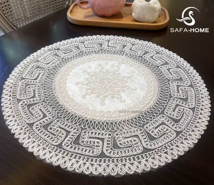 رومیزی عسلی گرد قیطان دوزی ورساچه کد 1 رنگبندی متنوع