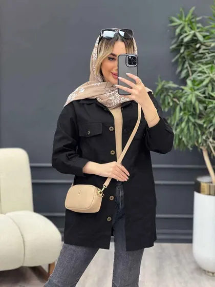 مانتو لینن چهار جیب برش‌دار