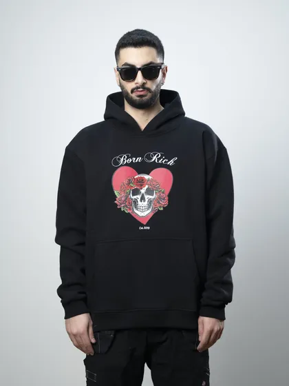 هودی مدل SKULL HEART مشکی برند بورن ریچ bornrich