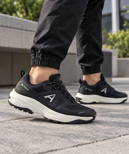 کفش ضدآب مردانه آی رانر I-RUNNER رنگ مشکی سفید رویه برزنتی کد A386