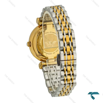 ساعت آرمانی زنانه دورنگ طلایی صفحه آبی صدفی Armani-7616-L