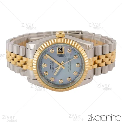 ساعت رولکس دیت جاست مردانه صفحه آبی ایندکس نگین‌دار 105041