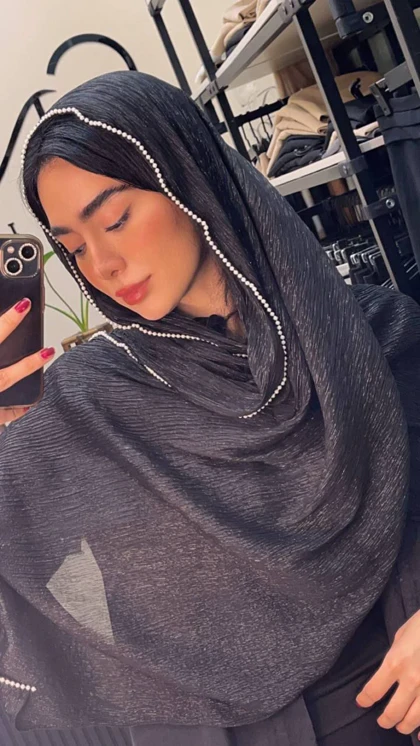 شال حریر لمه دور مروارید