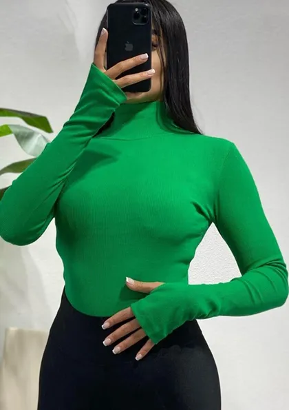 بادی یقه اسکی ساده فینگردار کبریتی