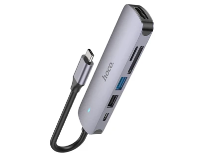 هاب تایپ سی 6 پورت هوکو Hoco Type-C hub HB28 HDTV + PD + USB3.0 + USB2.0 + SD + TF