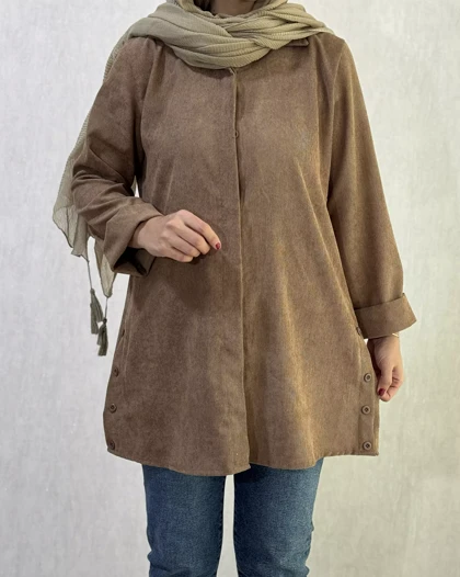 مانتو بغل دگمه مخمل کبریتی