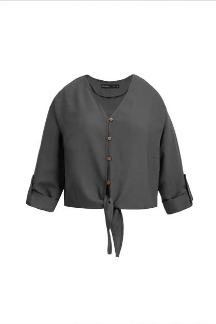 شومیز لینن جلو گره دار - 3174