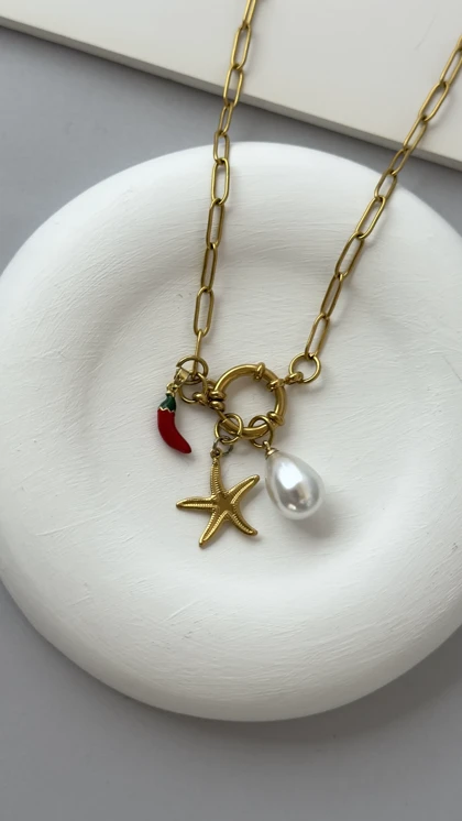 گردنبند فلفل و مروارید بزرگ