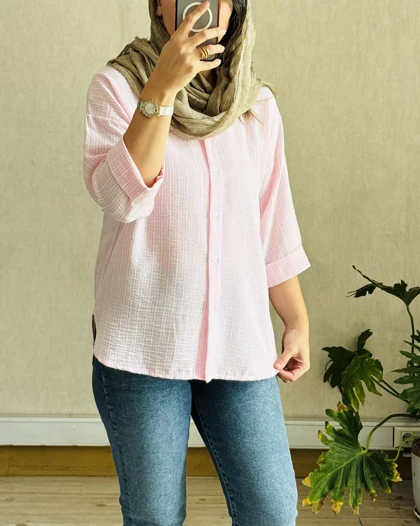 شومیز مانتویی لینن راه راه