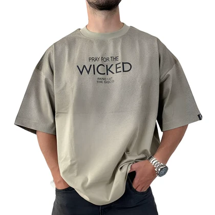 تیشرت آستین کوتاه مردانه پسته ای طرح باکسی