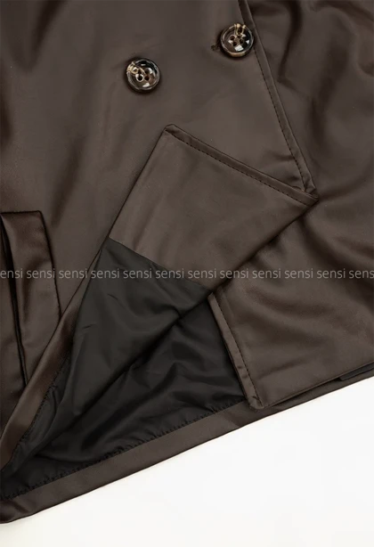 ترنچ کت چرم آستر دار4دکمه کد1004882