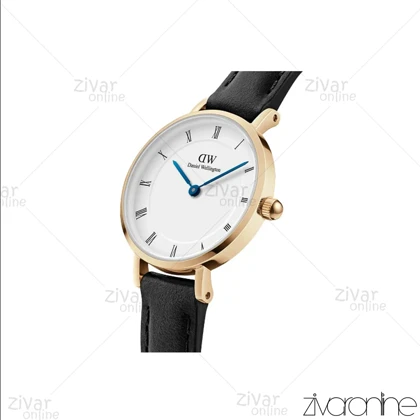 ساعت دنیل ولینگتون زنانه قاب طلایی ایندکس یونانی بند چرم اسمال 105995