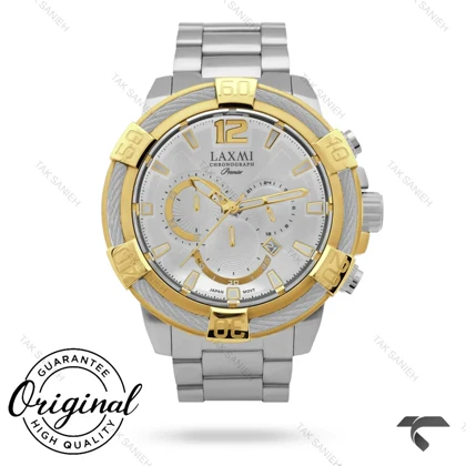 ساعت لاکسمی مردانه 8123-6 دورنگ طلایی کورنوگراف Laxmi-9131-G