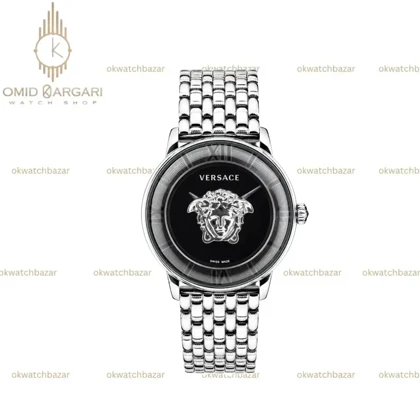 ساعت مچی ورساچه طرحدار بند سیلور صفحه مشکی Versace