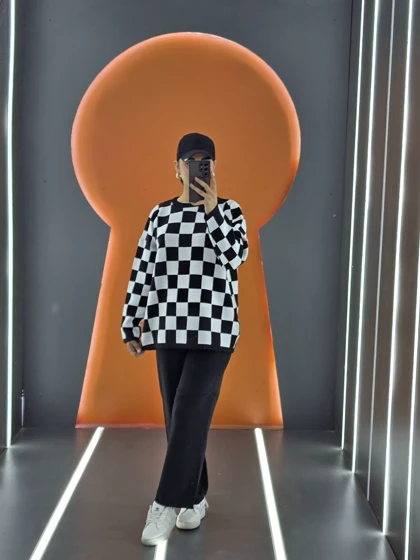 ست بلوز و شلوار بافت شطرنجی زنانه کد 4030122