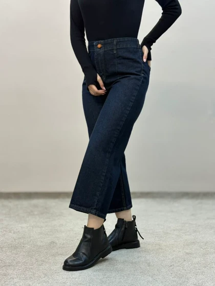 شلوار جین واید سرمه ای خامشور 6185