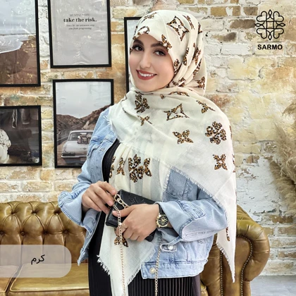 روسری نخ پنبه گل وی پلنگی