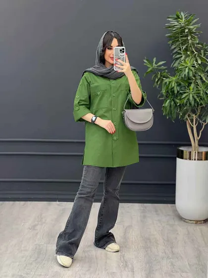 مانتو لینن سر جیب مثلثی