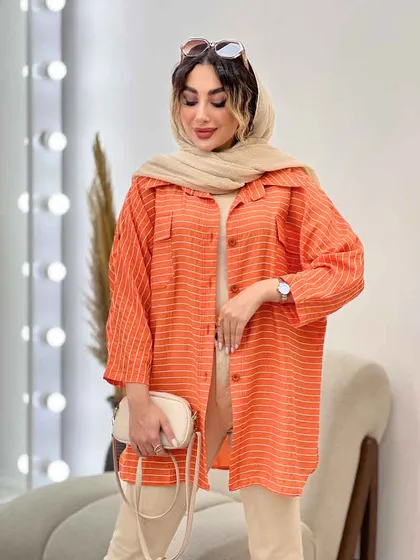مانتو راه راه دو جیب پاکتی پایین هلال