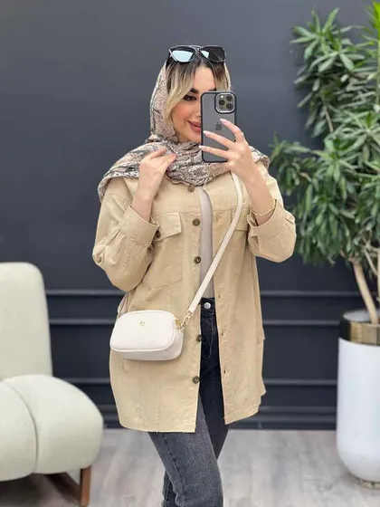 مانتو لینن چهار جیب برش‌دار