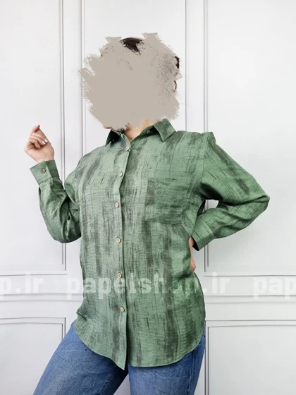 شومیز مانتویی گازوئیلی جیب‌دار