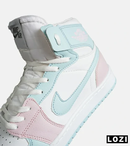 کفش کتانی ساق‌دار زنانه سفید آبی صورتی نایک NIKE jordan 1 مدل 8136