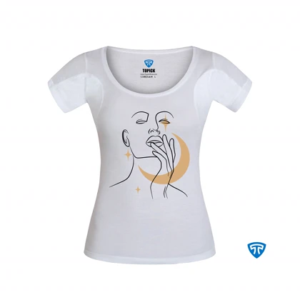 تیشرت ضدتعریق زنانه سفید طرح چهره و ماه
