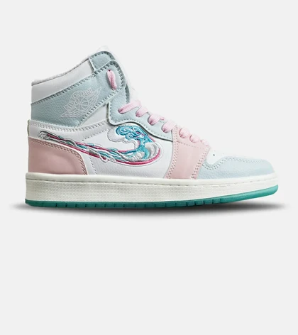 کفش کتانی ساق‌دار زنانه سفید صورتی آبی نایک NIKE jordan 1 مدل 8121