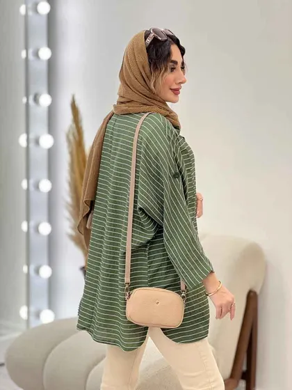 مانتو راه راه دو جیب پاکتی پایین هلال