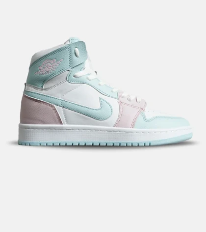 کفش کتانی ساق‌دار زنانه سفید آبی صورتی نایک NIKE jordan 1 مدل 8136