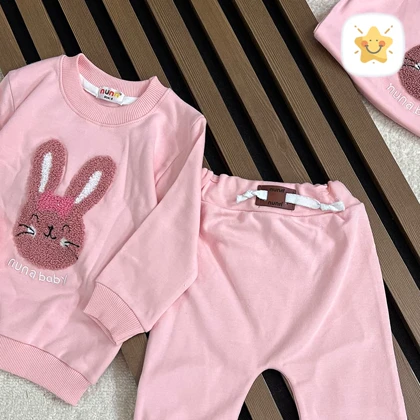 بلوز شلوار نوزادی دخترانه برند NONA خرگوش جنس پنبه مناسب 9 ماه تا 2 سال