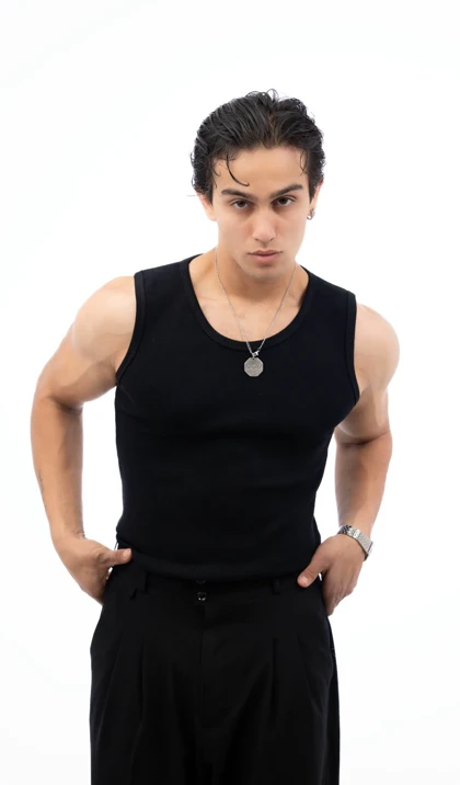 تنک تاپ مشکی مردانه فول کش پارچه کبریتی ریز با کیفیت عالی کد 2