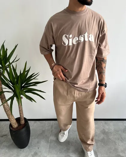 تیشرت استین کوتاه SIESTA رنگ نسکافه ای